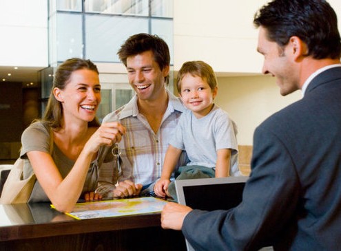 hotel- family checking in